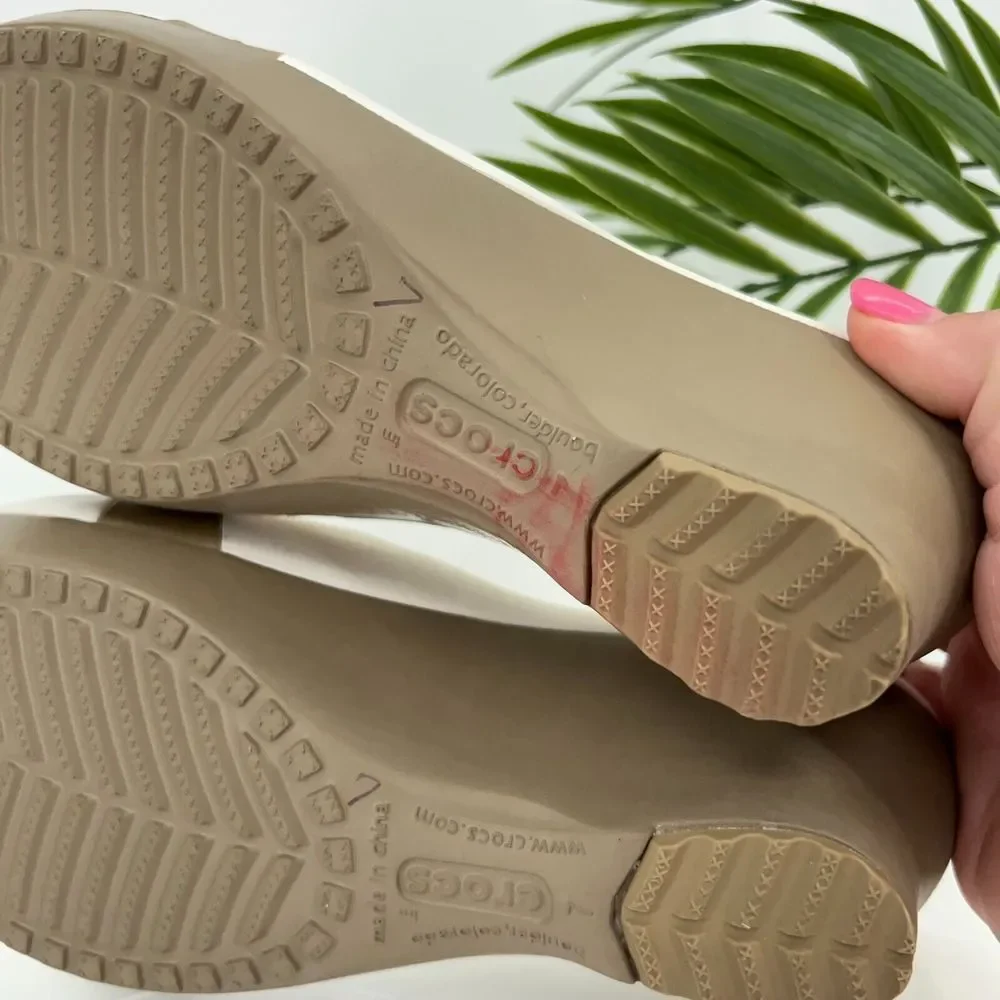 Crocs Sassari Slide Sandal Women's Size 7 Brown White Rubber Slip On Shoes - Picture 12 of 14